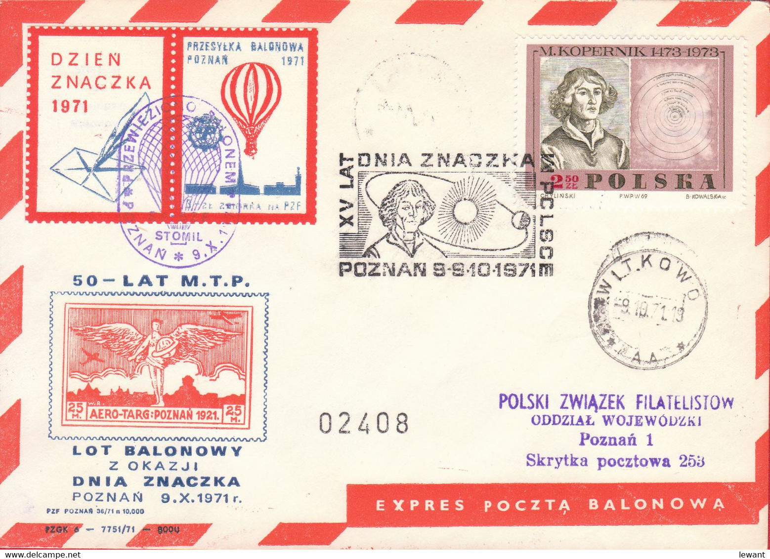 1971 Balloon Mail - Transported In A Balloon BZG STOMIL (Copernicus) 02408 - POWR - Ballons