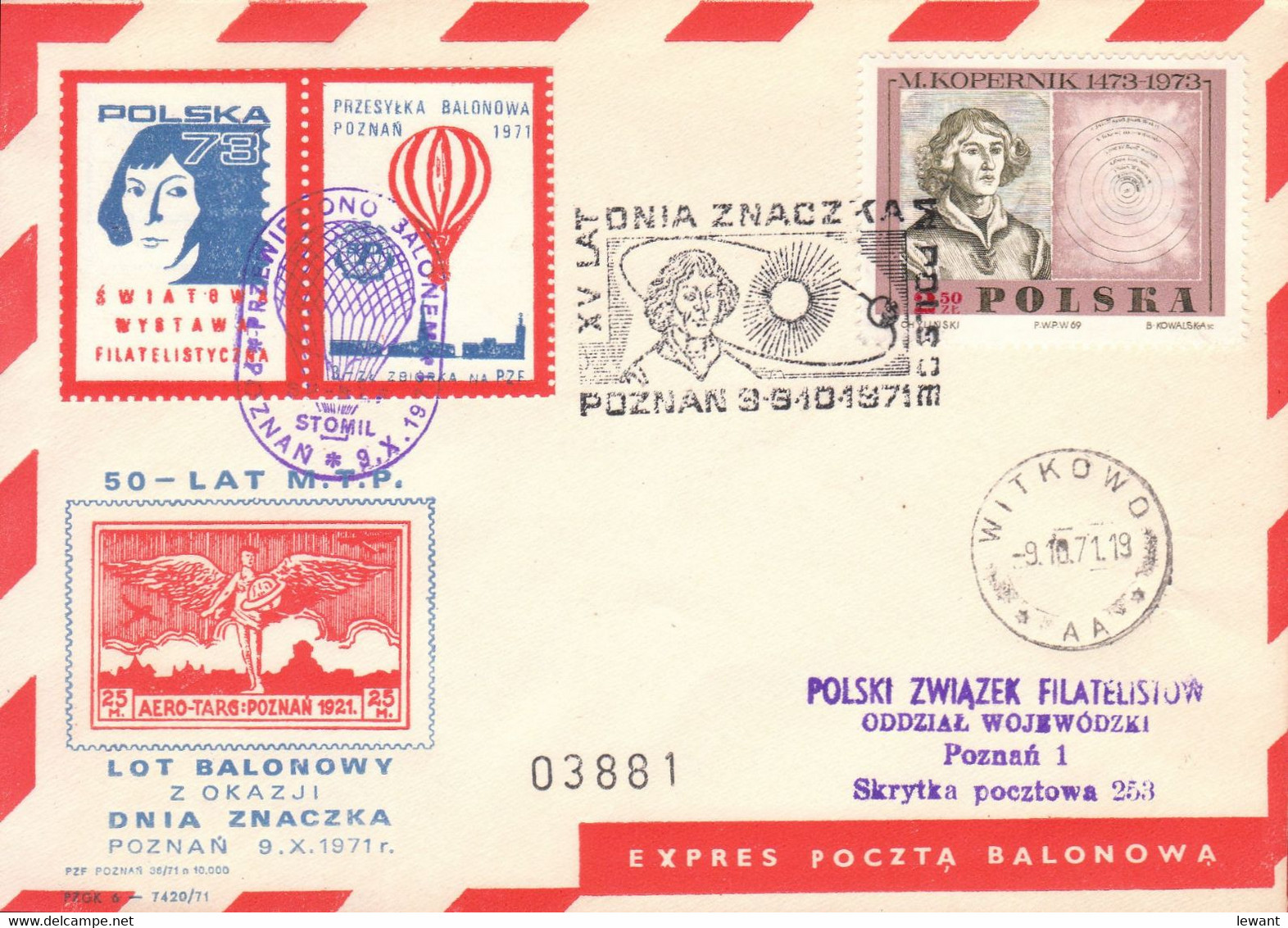 1971 Balloon Mail - Transported In A Balloon BZG STOMIL (Copernicus) 03881 - POWR - Balloons