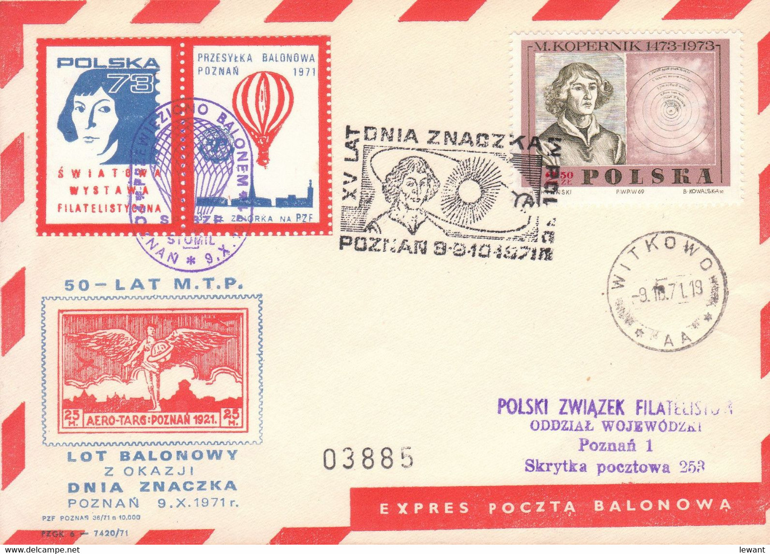 1971 Balloon Mail - Transported In A Balloon BZG STOMIL (Copernicus) 03885 - POWR - Balloons