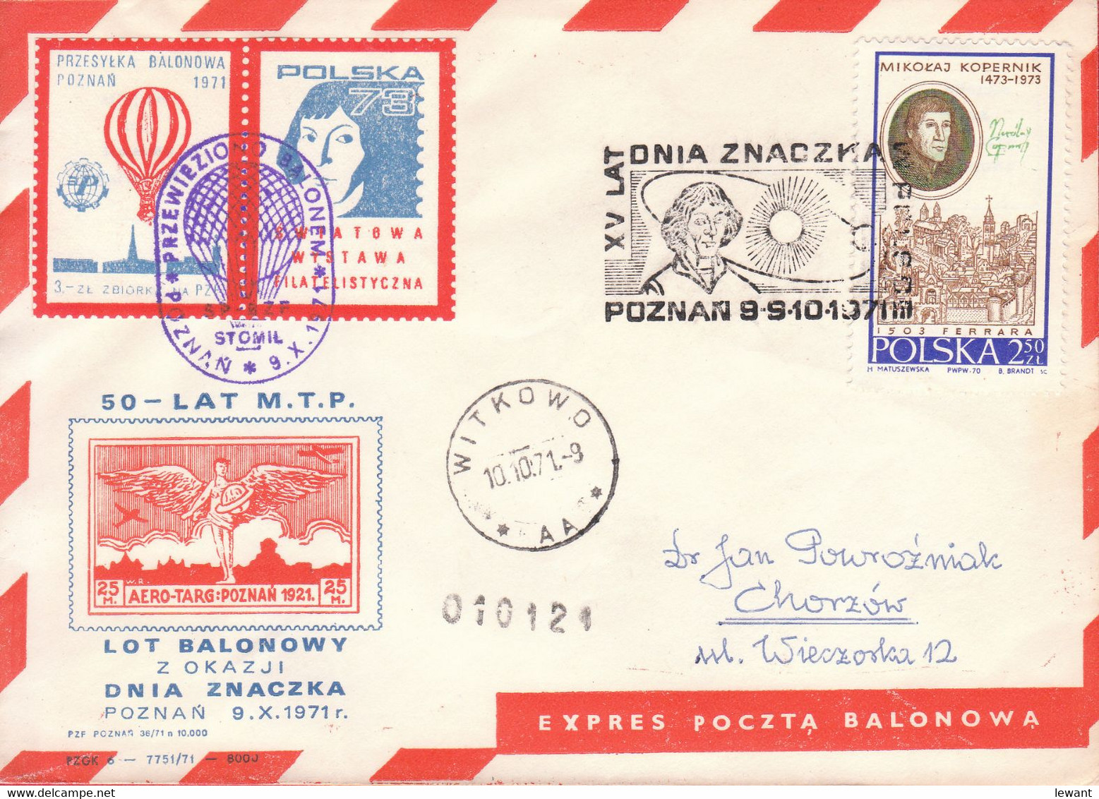 1971 Balloon Mail - Transported In A Balloon BZG STOMIL (Copernicus) 010121 - POWR - Balloons