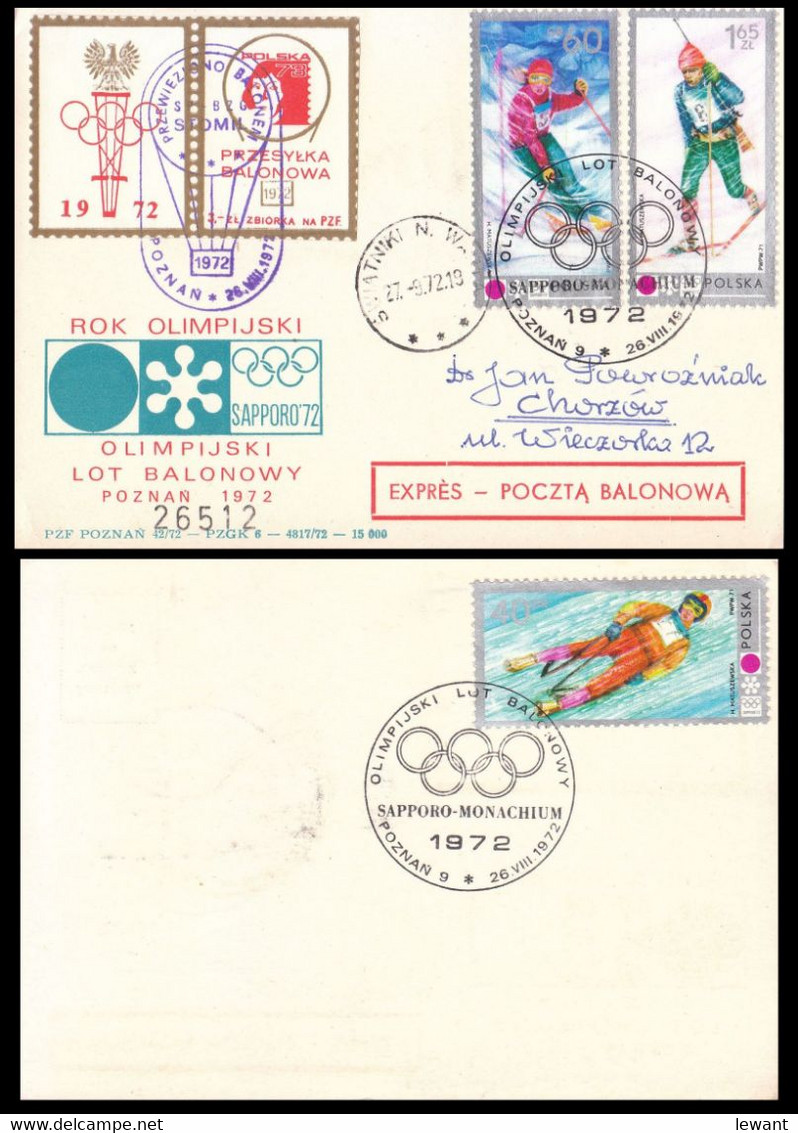1972 ''STOMIL'' Postal Balloon With A Special Date Stamp For The Olympic Games In Sapporo And Munich (06512) POWR - Ballonpost
