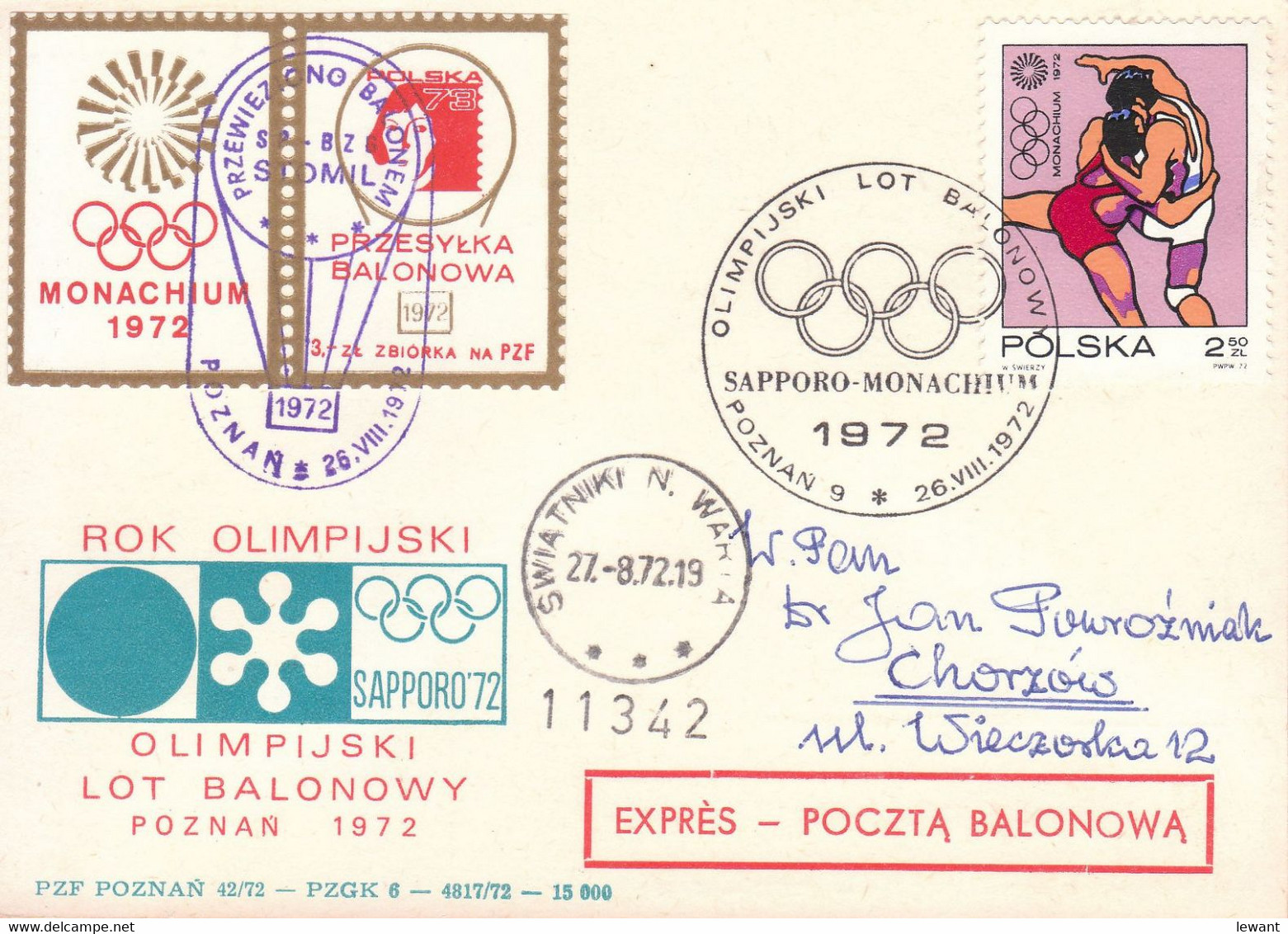 1972 ''STOMIL'' Postal Balloon With A Special Date Stamp For The Olympic Games In Sapporo And Munich (11342) POWR - Ballonpost