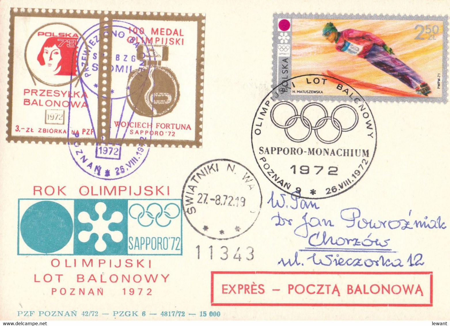 1972 ''STOMIL'' Postal Balloon With A Special Date Stamp For The Olympic Games In Sapporo And Munich (11343) POWR - Ballons