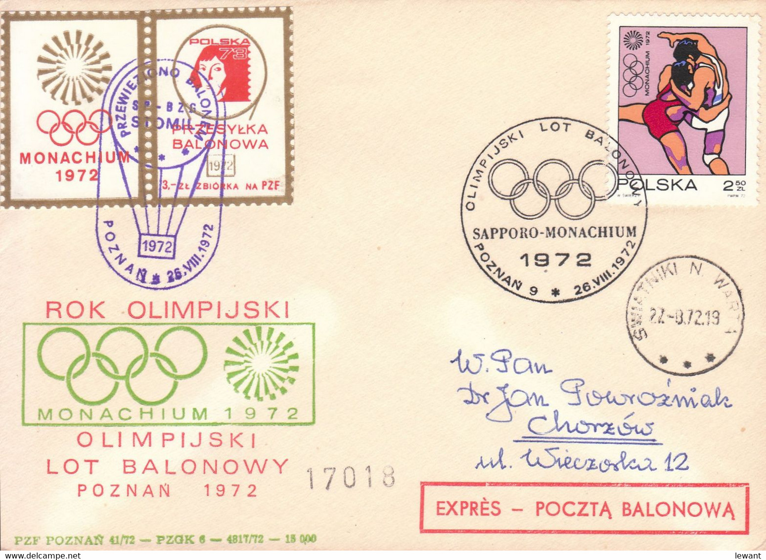 1972 ''STOMIL'' Postal Balloon With A Special Date Stamp For The Olympic Games In Sapporo And Munich (17018) POWR - Globos