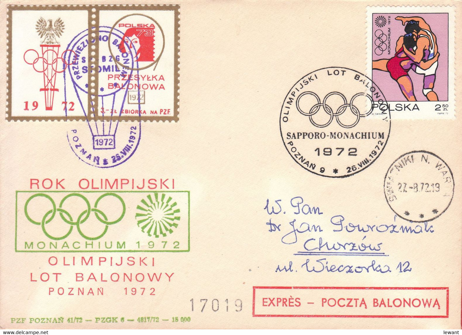 1972 ''STOMIL'' Postal Balloon With A Special Date Stamp For The Olympic Games In Sapporo And Munich (17019) POWR - Balloons