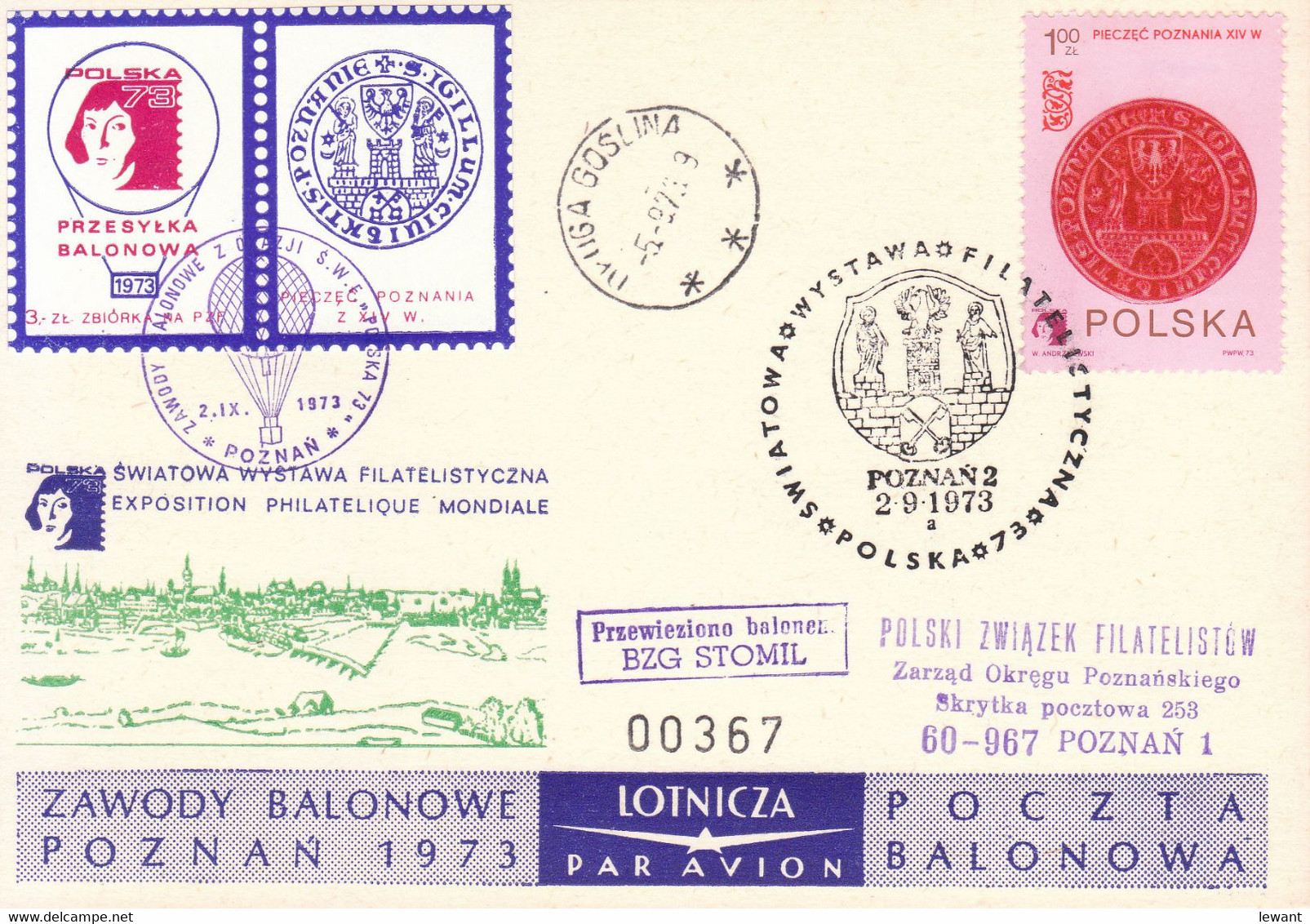 1973 Balloon Mail - Transported In A Balloon BZG STOMIL (Copernicus) 00367 - POWR - Balloons