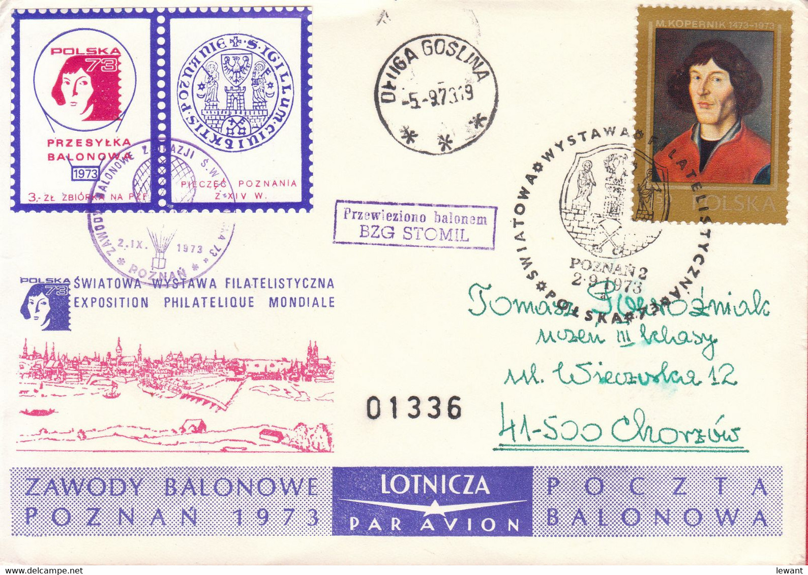 1973 Balloon Mail - Transported In A Balloon BZG STOMIL (Copernicus) 01336 - POWR - Ballons