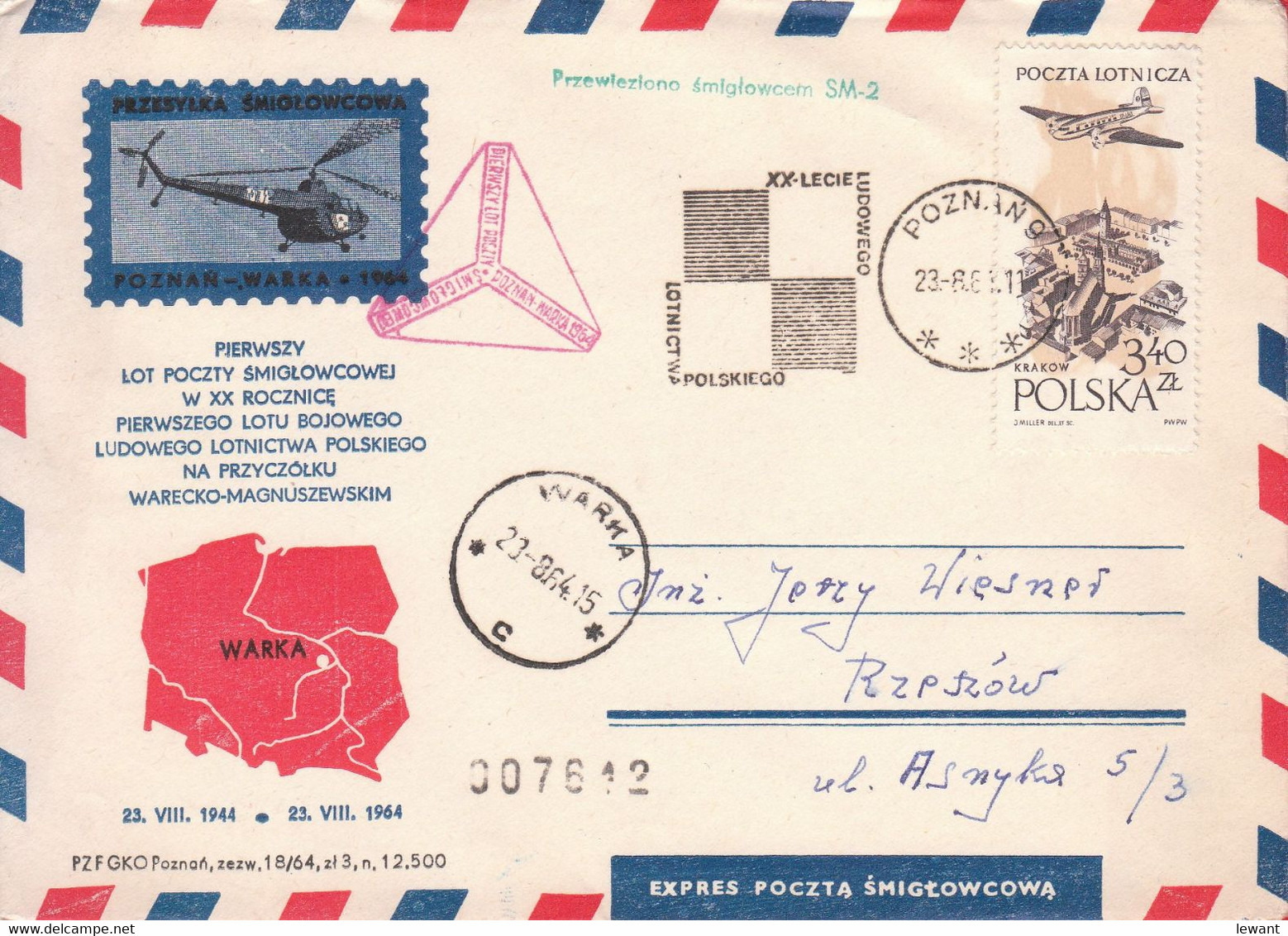 1964 - I Helicopter Mail Flight Poznan - Warka (007612) POWR - Non Classés