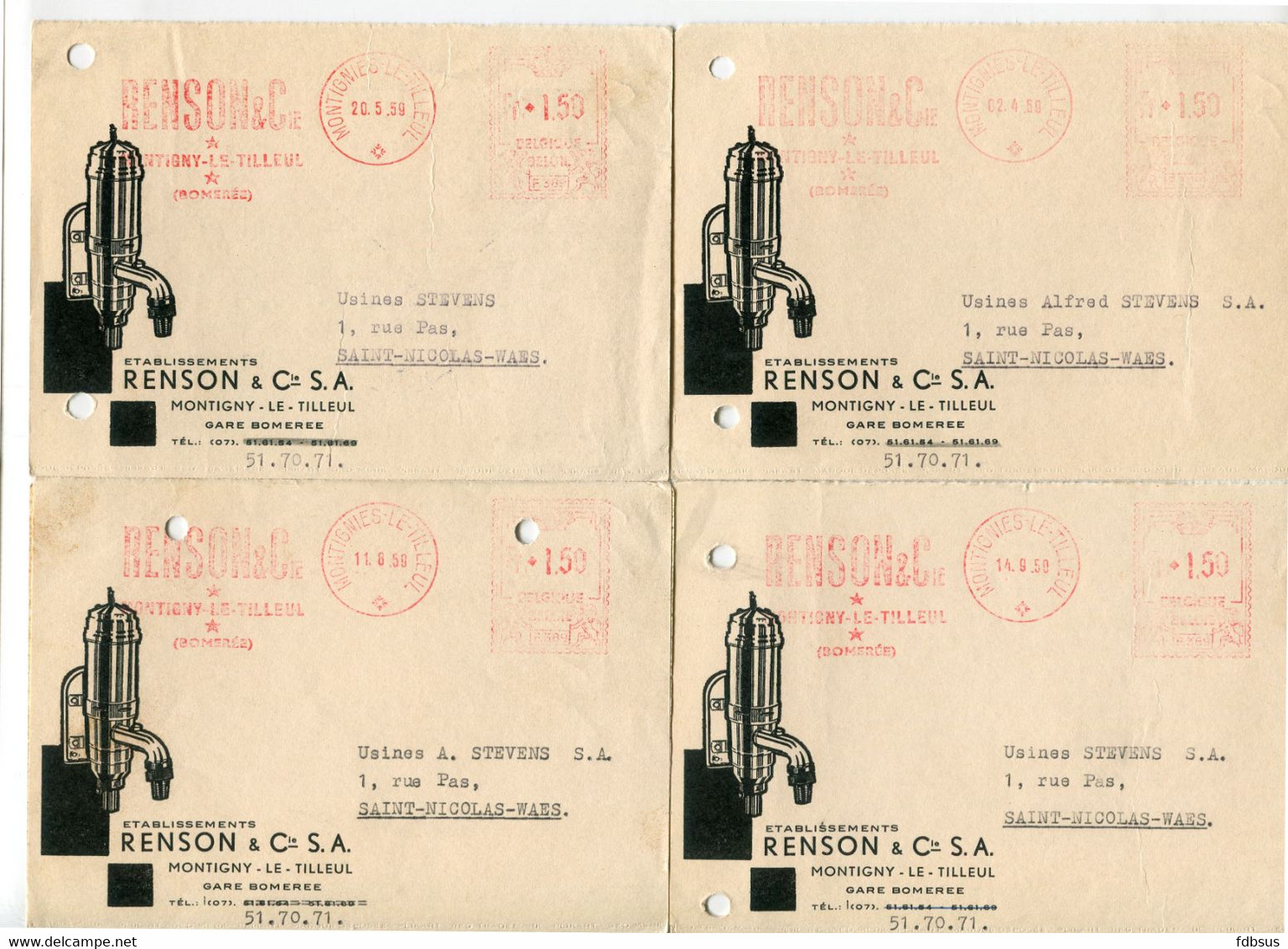 1959  4 Kaarten Ets RENSON & Cie S.A. Montigny Le Tilleul Gare Bomerée Naar St Nicolas - Ref 110 - ...-1959