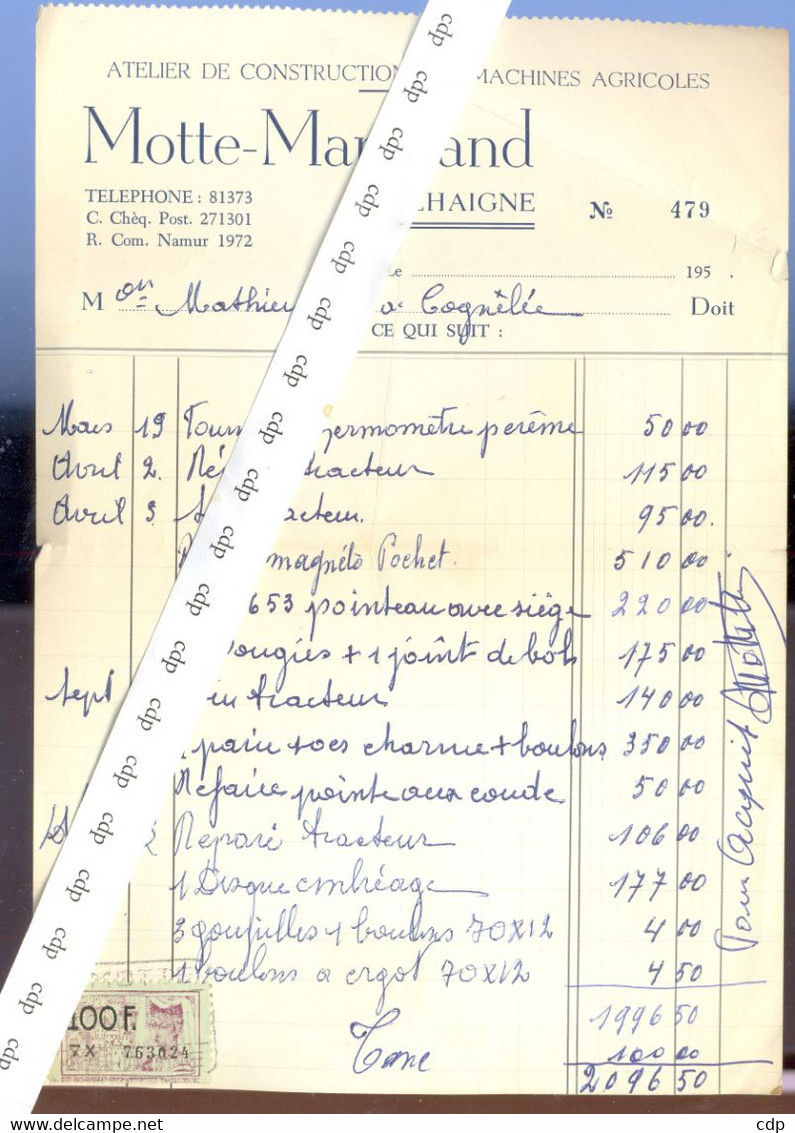 Facture  Mehaigne   1950 - Landwirtschaft