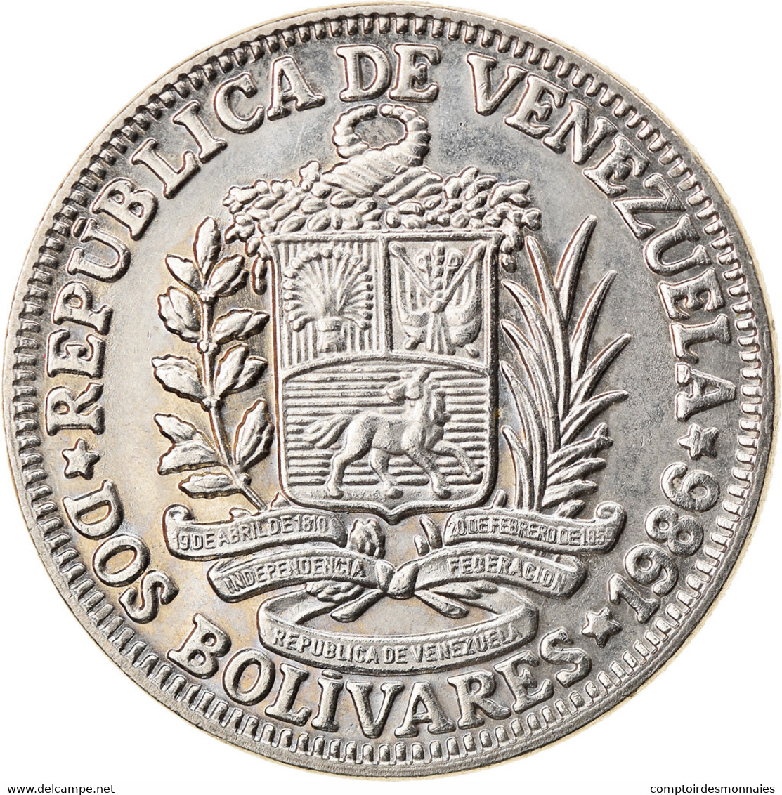 Monnaie, Venezuela, 2 Bolivares, 1986, SPL, Nickel, KM:43 - Venezuela