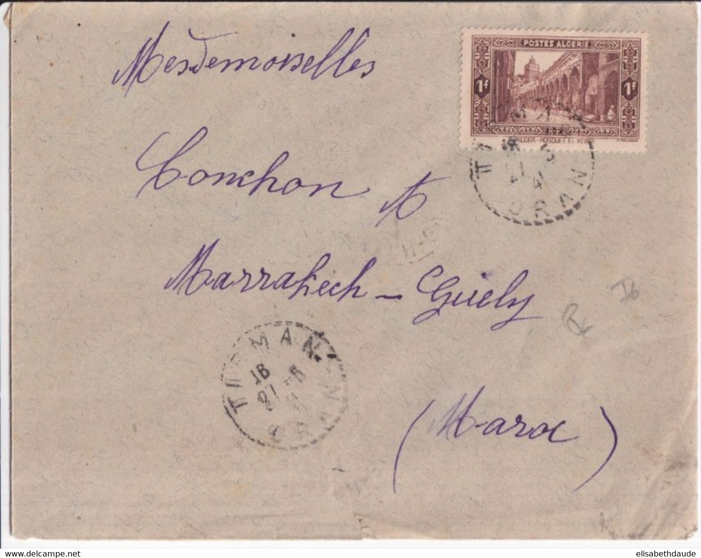 ALGERIE - 1941 - ENVELOPPE De TIRMAN (IND 6) ! => MAROC ! - Briefe U. Dokumente