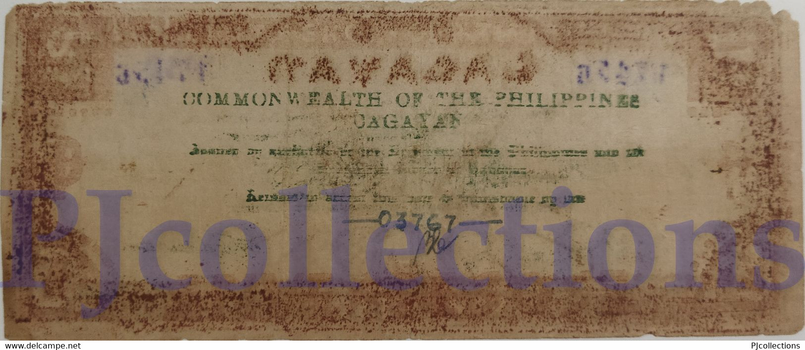 PHILIPPINES 5 PESOS 1944 PICK S191a FINE+ EMERGENCY BANKNOTE - Philippines