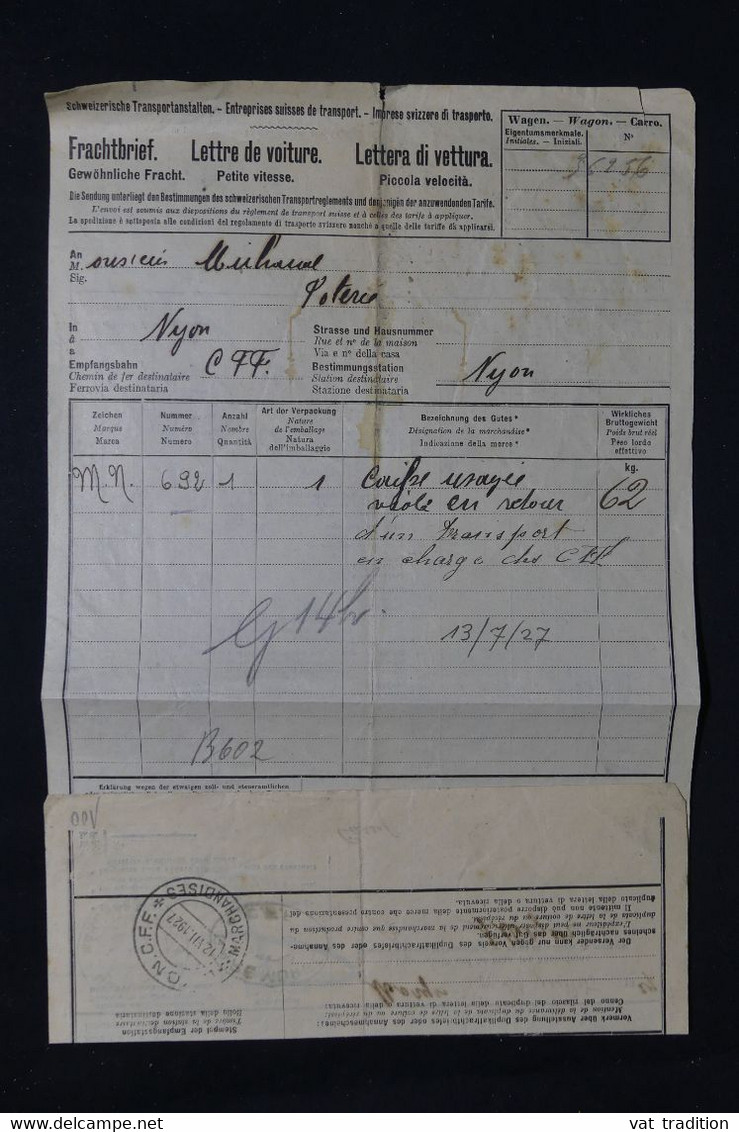 SUISSE - Document Des Chemins De Fer Fédéraux En 1927 - L 125553 - Ferrovie
