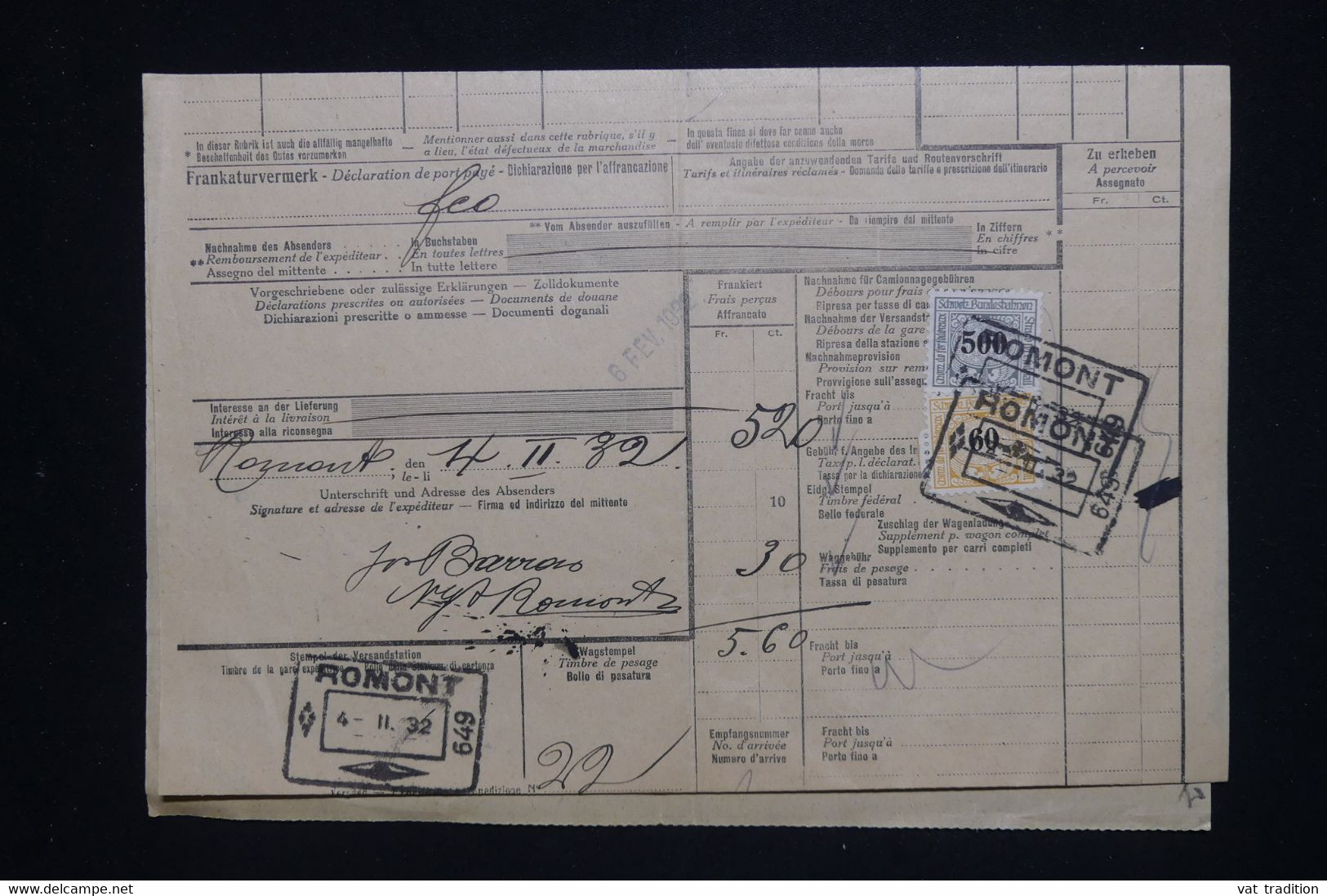 SUISSE - Document Des Chemins De Fer En 1932 - L 125555 - Ferrocarril