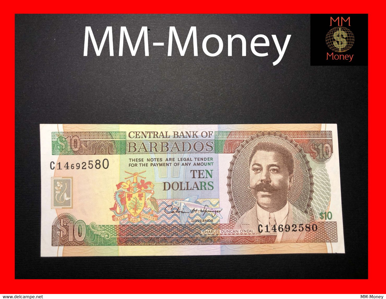 BARBADOS 10 $  1995  P. 48  "sig. Springer"   *scarce*   XF - Barbados (Barbuda)