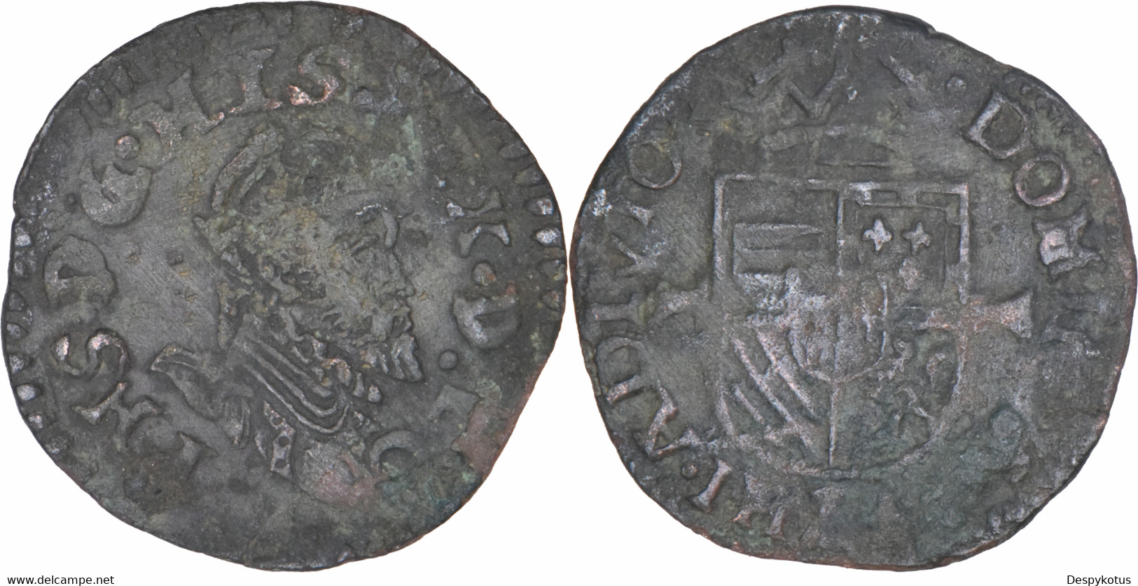 Pays-Bas Espagnols - 1587-1590 - 1/2 Liard / Gigot - Philippe II - RARE - 06-074 - Spanische Niederlande
