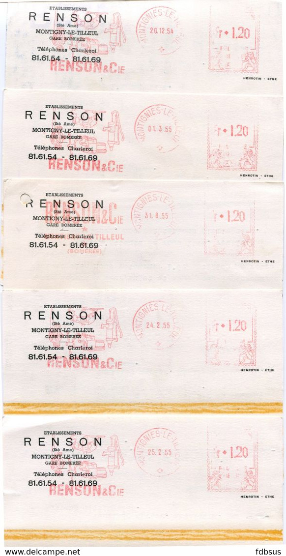 1954/55 5 Kaarten Ets RENSON & Cie S.A. Montigny Le Tilleul Gare Bomerée Naar St Nicolas - Ref 115 - ...-1959