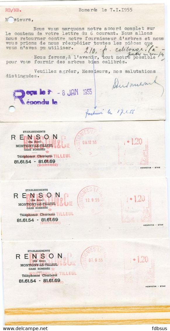 1955 4 Kaarten Ets RENSON & Cie S.A. Montigny Le Tilleul Gare Bomerée Naar St Nicolas - Ref 116 - ...-1959