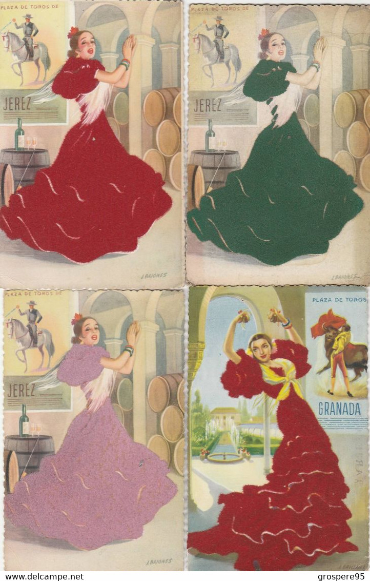 GRANADA HUELVA JEREZ MADRID DANSEUSES FLAMENCO ROBES VELOURS ILLUSTRATEUR J BAIONES 7 CARTES RARES - Dans