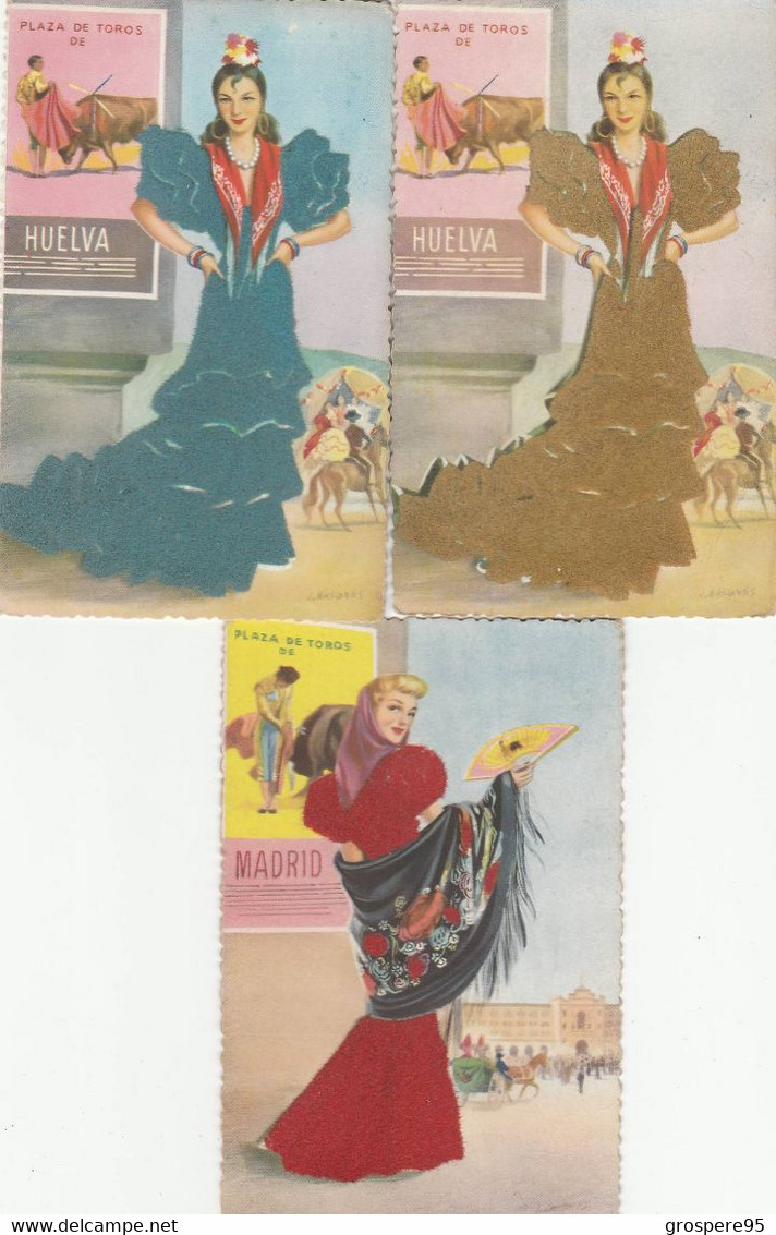 GRANADA HUELVA JEREZ MADRID DANSEUSES FLAMENCO ROBES VELOURS ILLUSTRATEUR J BAIONES 7 CARTES RARES - Dans