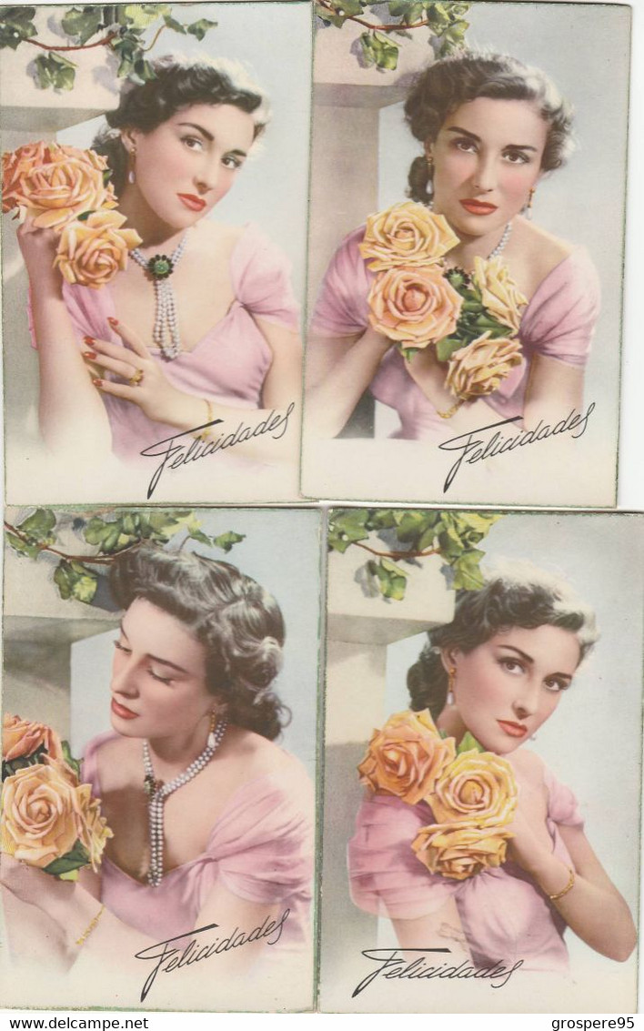 FEMME AVEC BOUQUET DE ROSES FELICIDADES CyZ 589 5 CARTES - Frauen