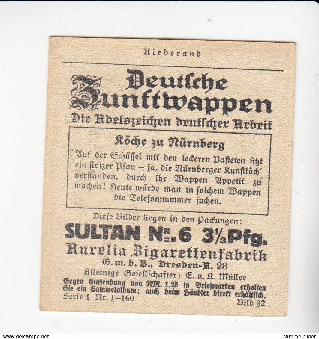 Aurelia Deutsche Zunftwappen Köche   Zu Nürnberg   Bild #92 Von 1935 - Sammlungen & Sammellose