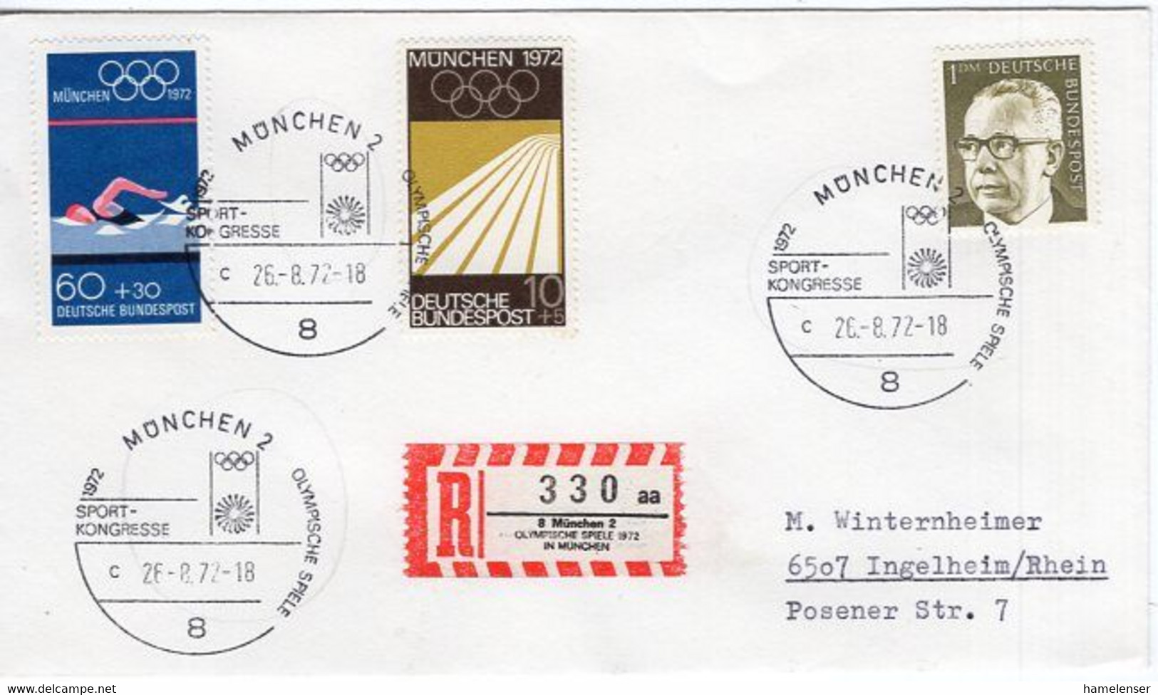 52710 - Bund - 1972 - 1DM Heinemann MiF A R-Bf MUENCHEN - OLYMPISCHE SPIELE SPORT-KONGRESSE -> Schwabenheim - Verano 1972: Munich