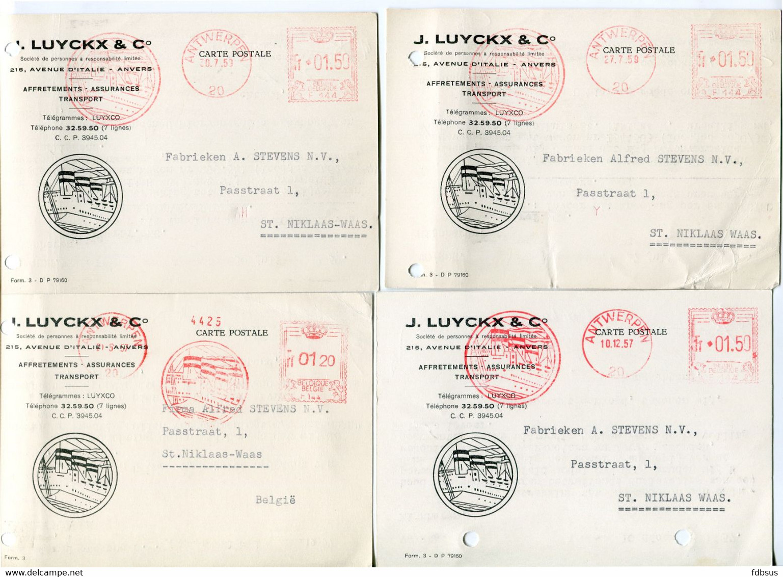 1957/59 4 Kaarten J. LUYCKX & C° Anvers Antwerpen - Affretements  Assurances  Transport - Ref 118 - 1960-1979