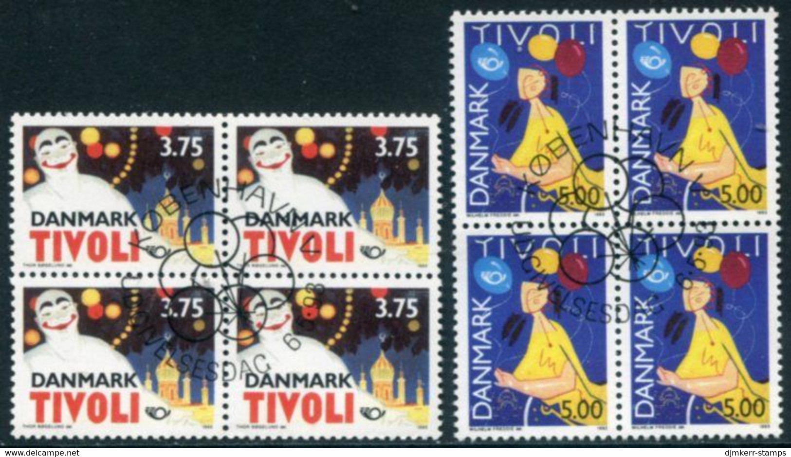 DENMARK 1993 Tourist Attractions: Tivoli Blocks Of 4 Used   Michel 1054-55 - Oblitérés