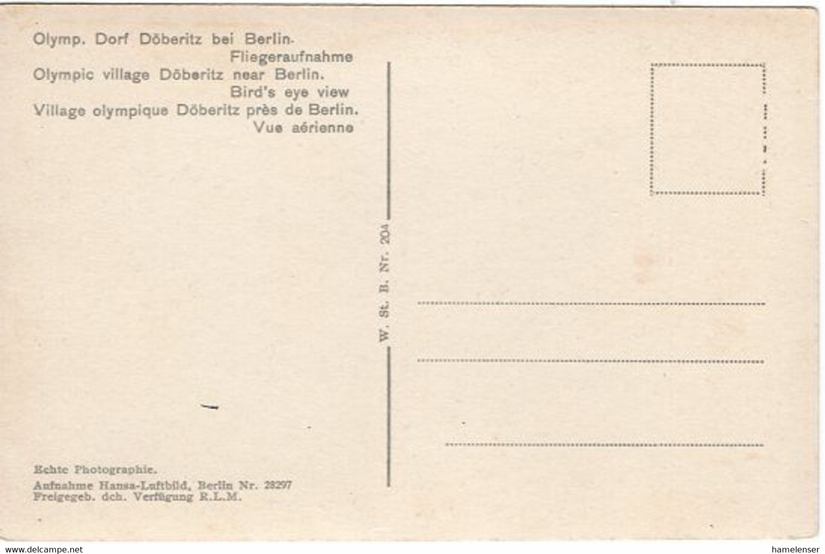 52783 - Deutsches Reich - 1936 - AnsKte "Olympisches Dorf", Ungebraucht - Giochi Olimpici