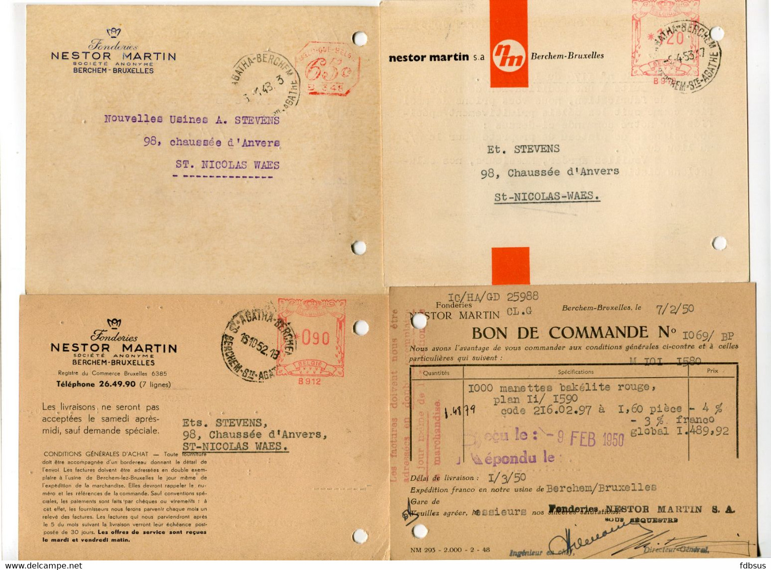 1948/53 4 Kaarten NESTOR MARTIN S.A. Berchem Bruxelles Fonderies  - Ref 122 - STEMPEL Sous Sequestre - ...-1959