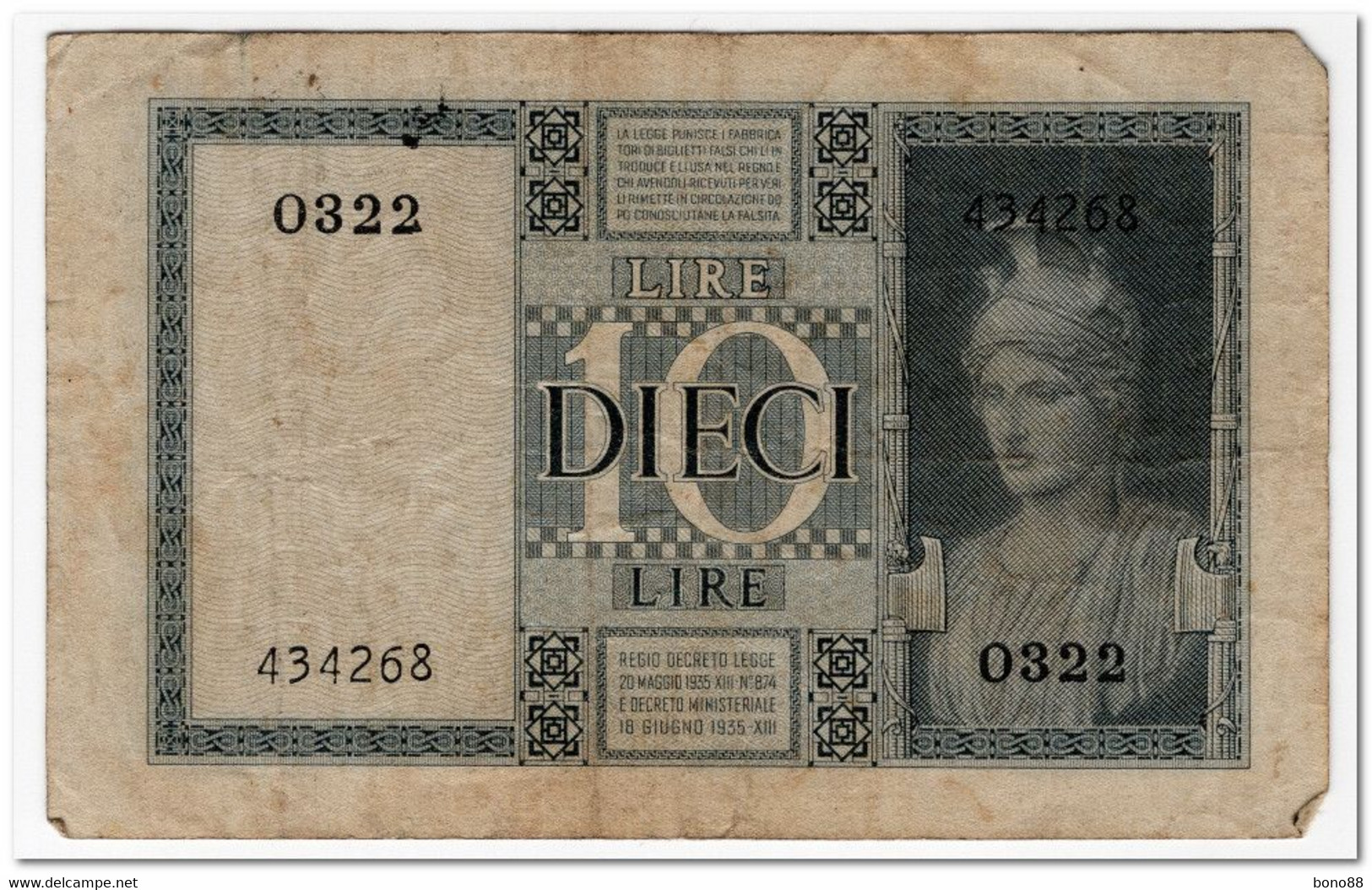 ITALY,10 LIRE,1939,P.25c,FINE - Koweït