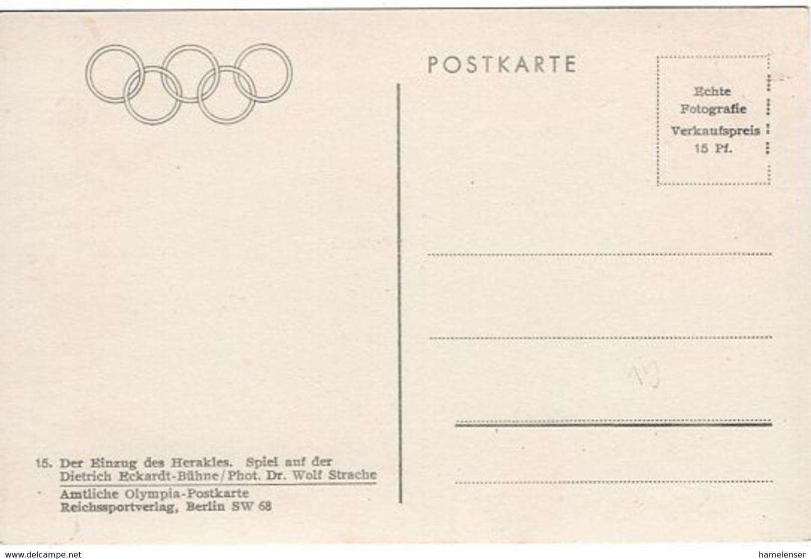 52859 - Deutsches Reich - 1936 - AnsKte "Dietrich-Eckardt-Buehne - Einzug Des Herakles", Ungebraucht - Olympic Games