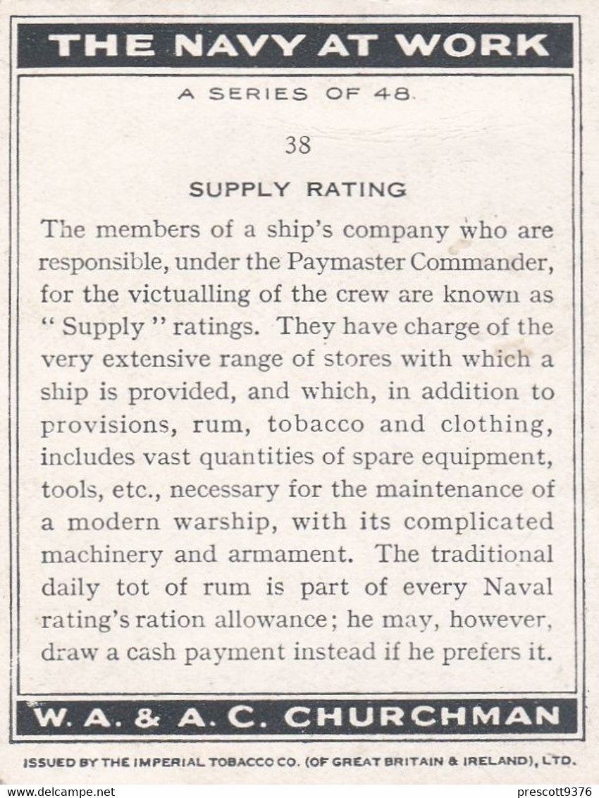 The Navy At Work 1937 -  38 Supply Rating - Churchman - Military - M Size - Ranks - Badges - Churchman