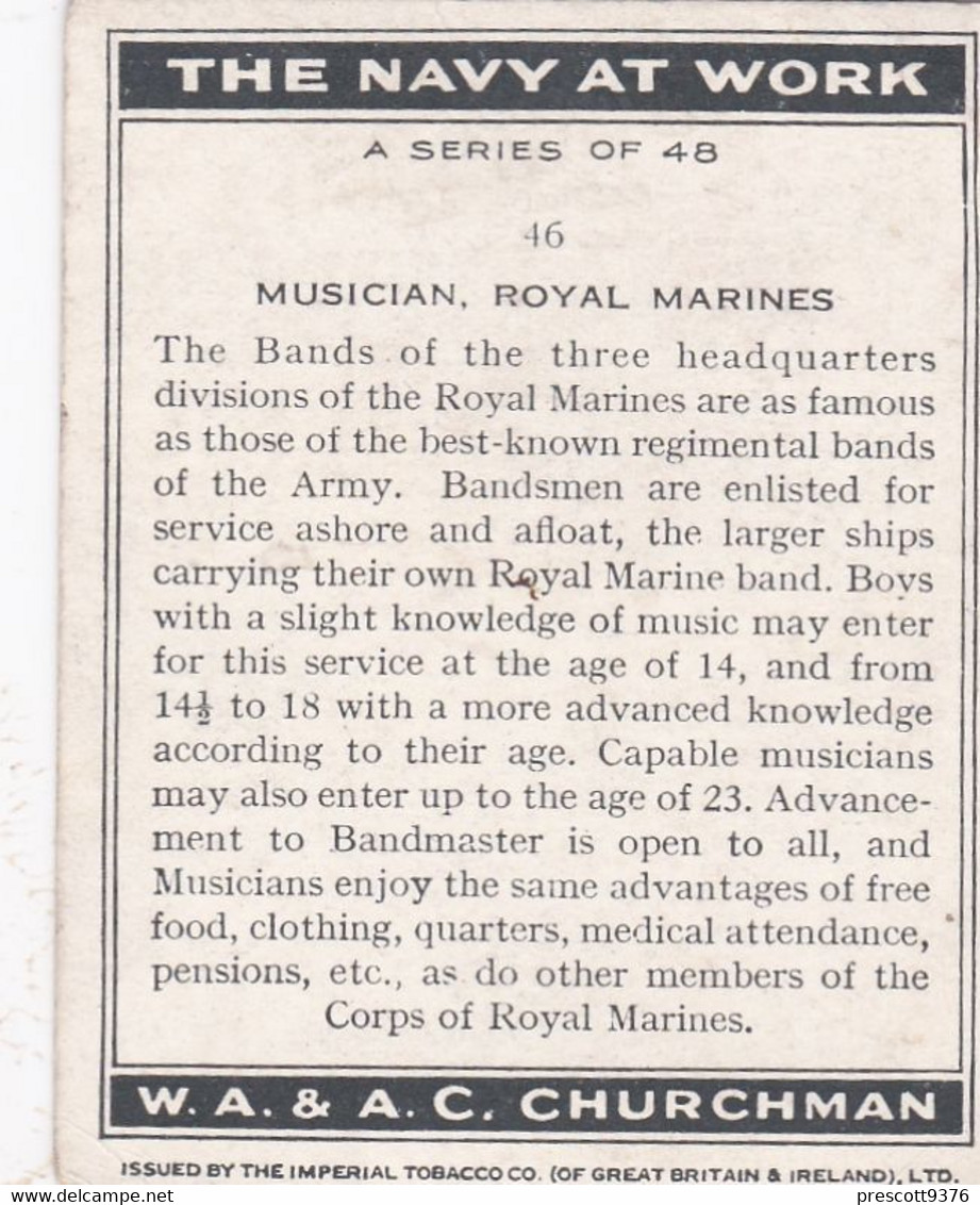 The Navy At Work 1937 - 46 Musician, Royal Marines - Churchman - Military - M Size - Ranks - Badges - Churchman