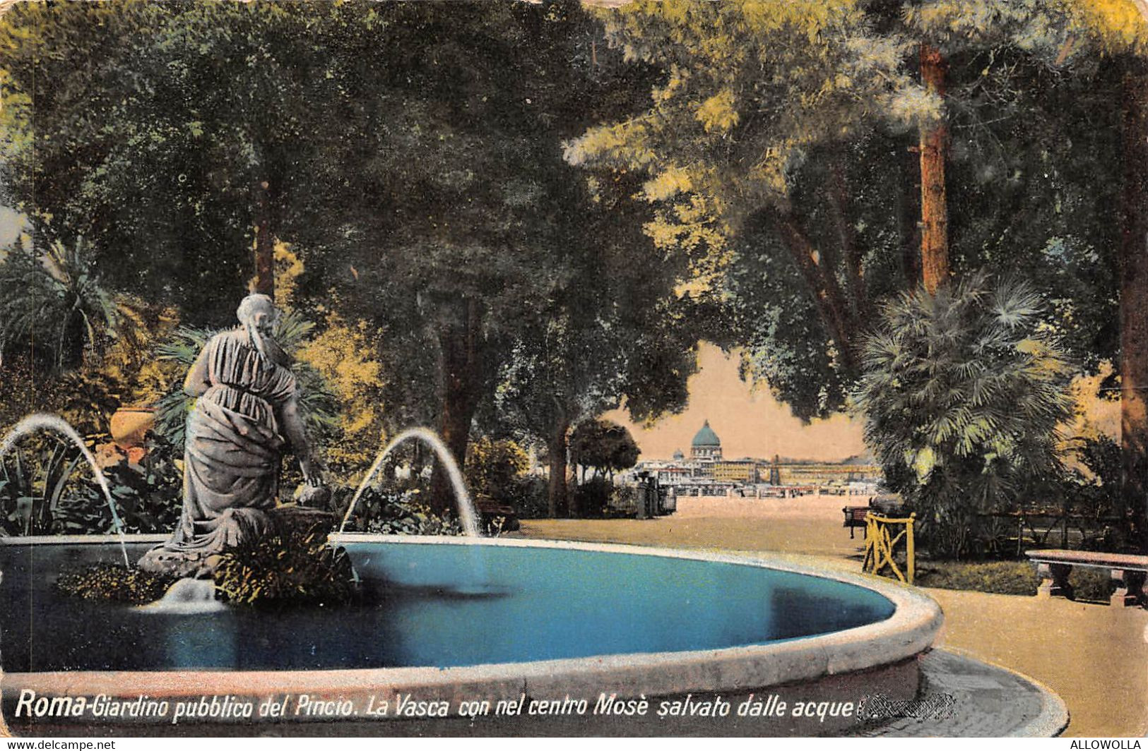 17351 "ROMA-GIARDINO PUBBLICO DEL PINCIO-LA VASCA CON NEL CENTRO MOSE' SALVATO........." VERA FOTO-CART. POST. SPED.1914 - Parken & Tuinen