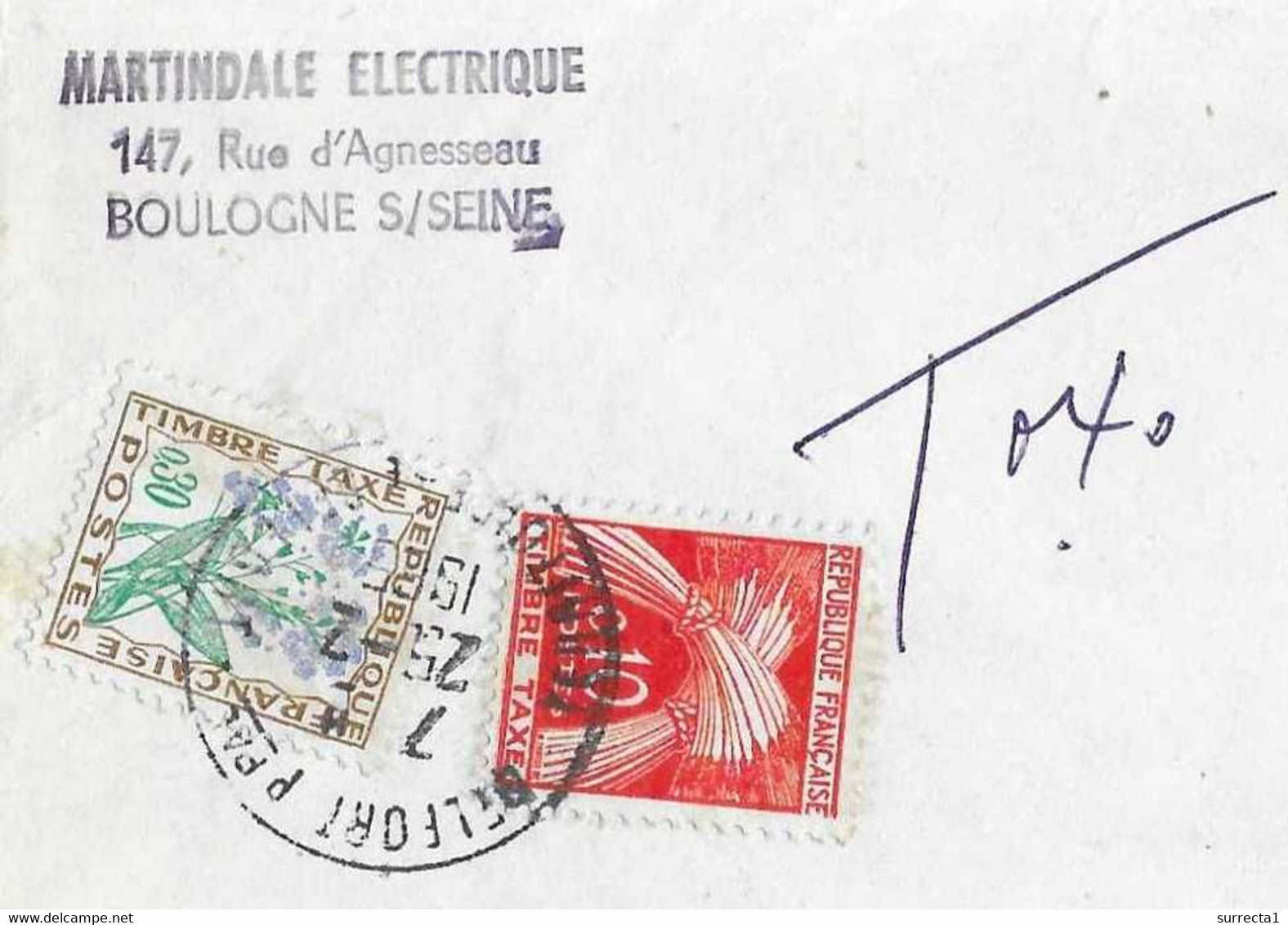 1965 Taxe Affranchissement Mixte 91 Et 99 / Sur Enveloppe Martindale à Boulogne Sur Seine - 1960-.... Gebraucht