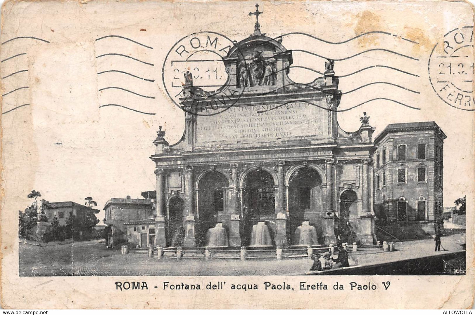 17354 " ROMA-FONTANA DELL'ACQUA PAOLA ERETTA DA PAOLO V "  ANIMATA-VERA FOTO-CART. POST. SPED.1911 - Parques & Jardines