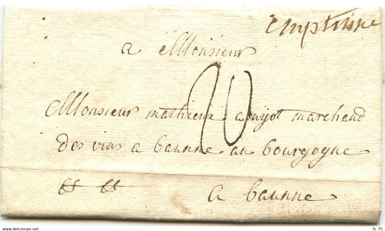 BELGIQUE - EMPTINNE MANUSCRIT SUR LETTRE AVEC CORRESPONDANCE DE CINEY POUR LA FRANCE, 1787 - 1714-1794 (Austrian Netherlands)