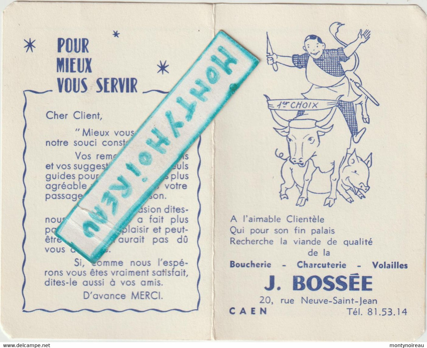 Vieux  Papier : Petit Calendrier: 1961 , J . Bossée , Caen , Boucher - Petit Format : 1961-70