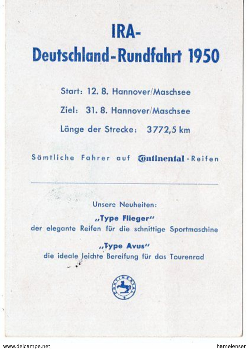 52931 - Bizone - 1949 - 10Pfg Radsport EF A SonderKte SoStpl HANNOVER - RADFERNFAHRT QUER DURCH DEUTSCHLAND - Wielrennen