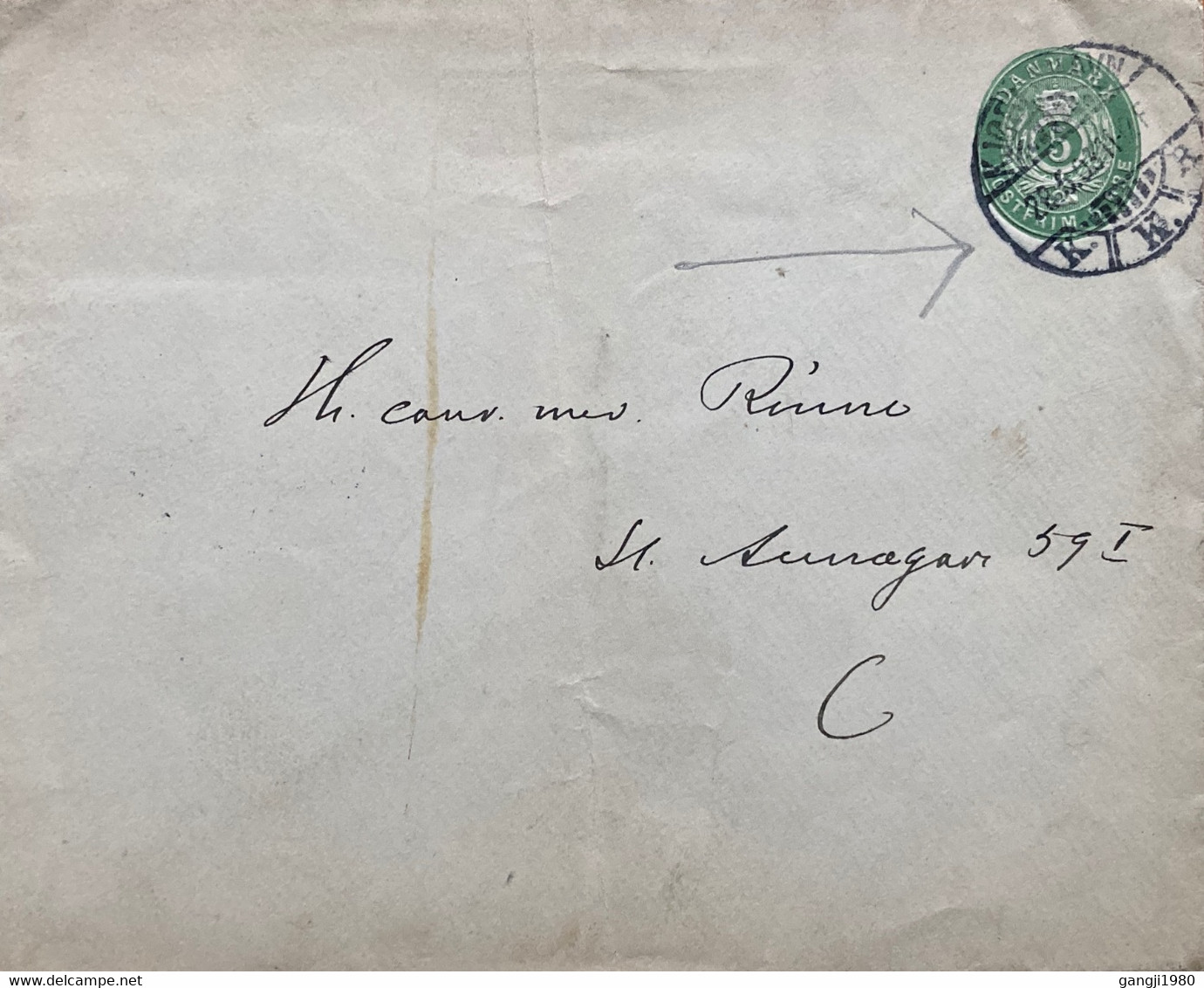 DENMARK 1903, CROWN & POSTHORN ,POSTAL STATIONERY ,KOPANHAGEN DIFFERENT CANCELLATION ! LOOK!! USED COVER - Lettres & Documents