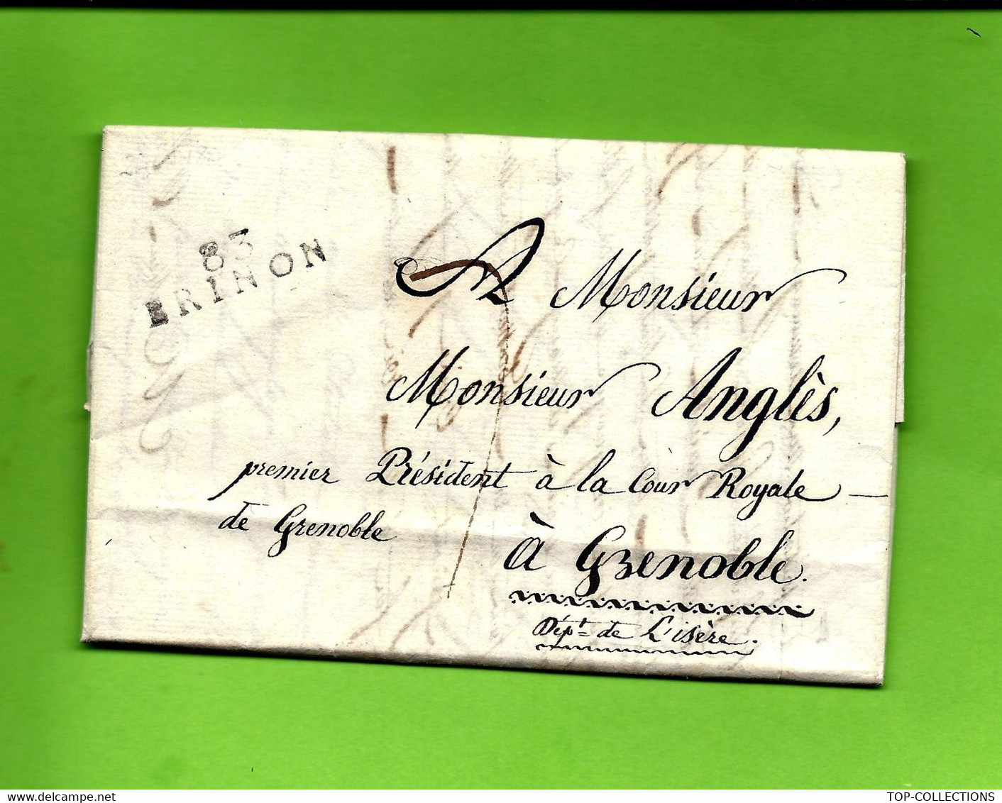 1816 MARQUE « 83 BRINON »» De Brienon L’Archeveque  (Yonne) Chapmpsaur => Oncle Anglis à La Cour Royale Grenoble (Isère) - 1801-1848: Voorlopers XIX