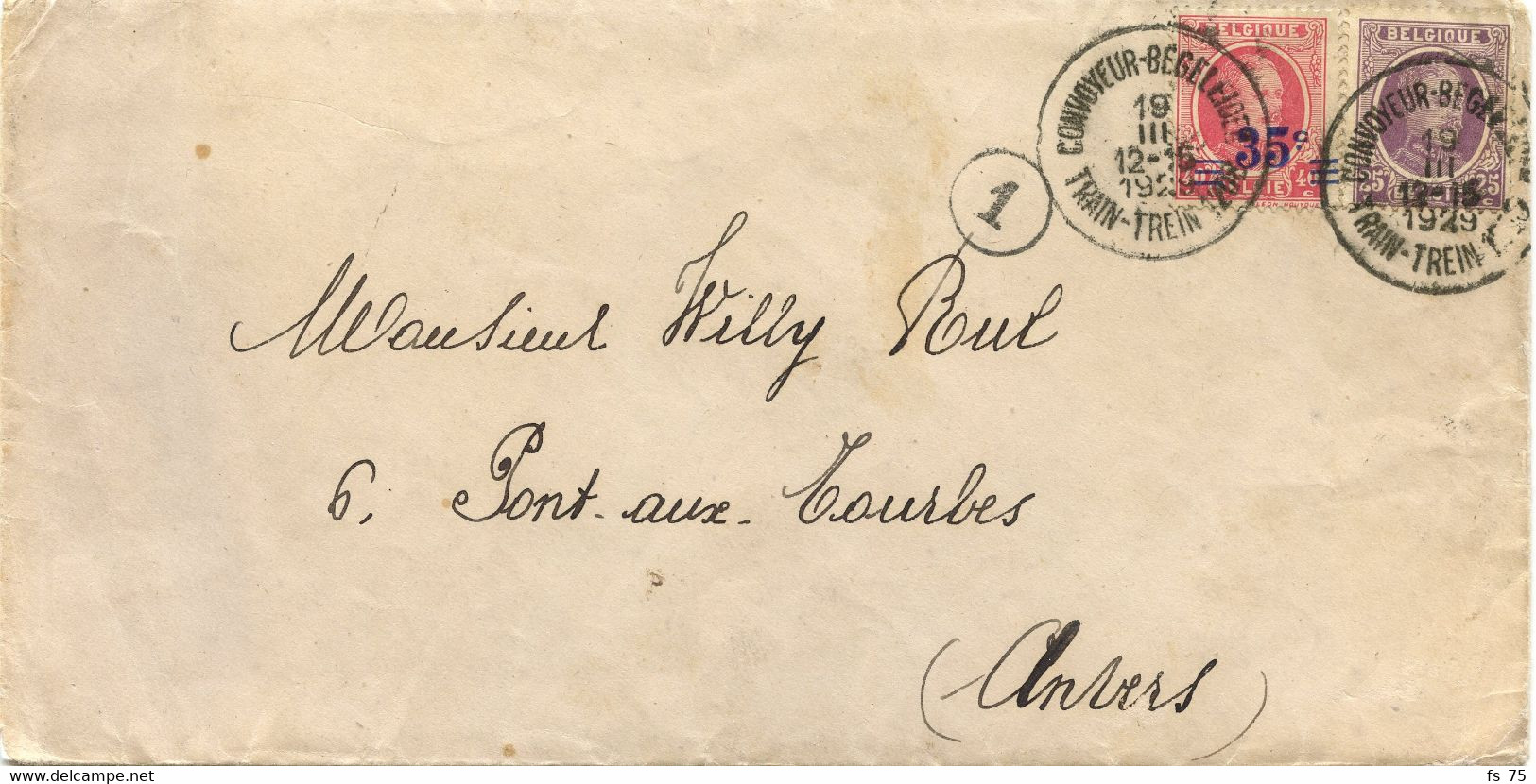 BELGIQUE - COB 198+247 HOUYOUX CAD BILINGUE CONVOYEUR TRAIN 1208 SUR LETTRE, 1929 - Ambulantes