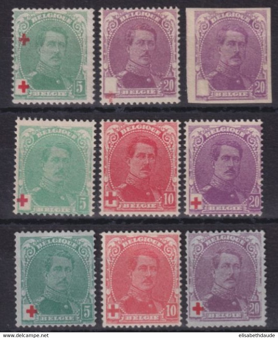 BELGIQUE - 1914 - CROIX-ROUGE - YVERT N° 129/131 - ETUDE AVEC VARIETES / NON DENTELES ... !! - 1914-1915 Croce Rossa