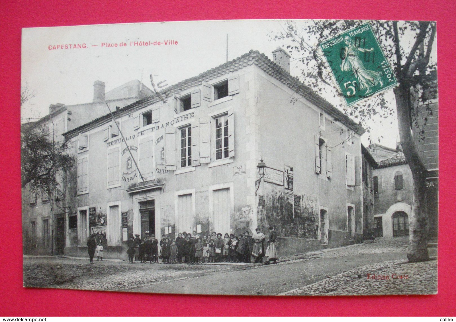 34 Capestang 1910 Place De L'Hôtel De Ville TB Animée éditeur Coste Dos Scanné - Capestang