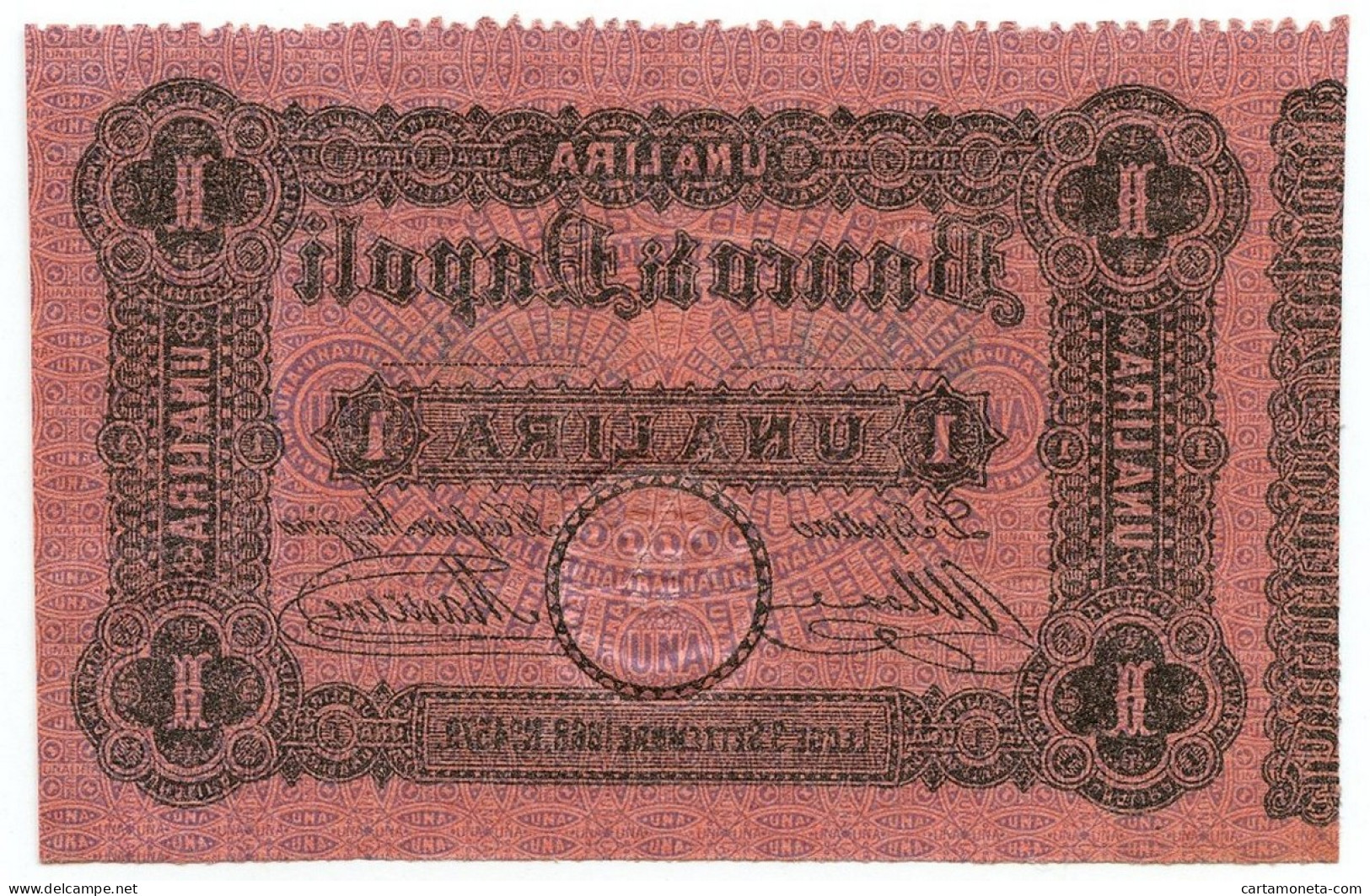 1 LIRA BANCO DI NAPOLI FEDE DI CREDITO IV TIPO 03/09/1868 SUP+ - Sonstige & Ohne Zuordnung