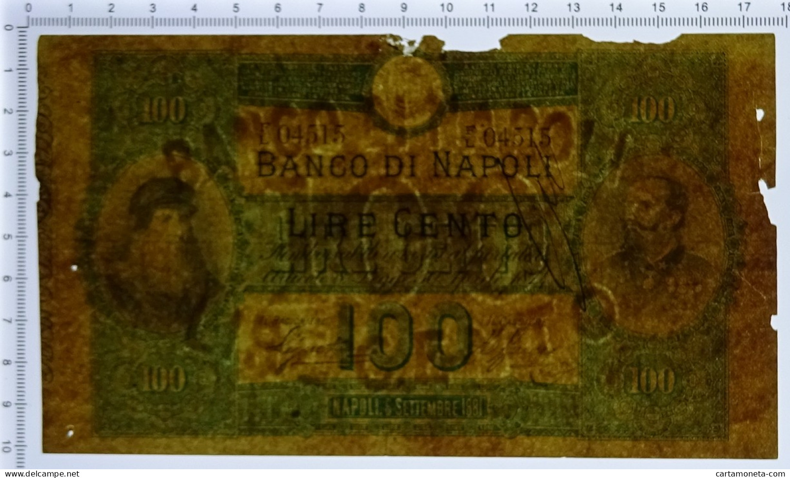 100 LIRE BANCO DI NAPOLI BIGLIETTO AL PORTATORE 06/09/1881 MB/BB - Other & Unclassified