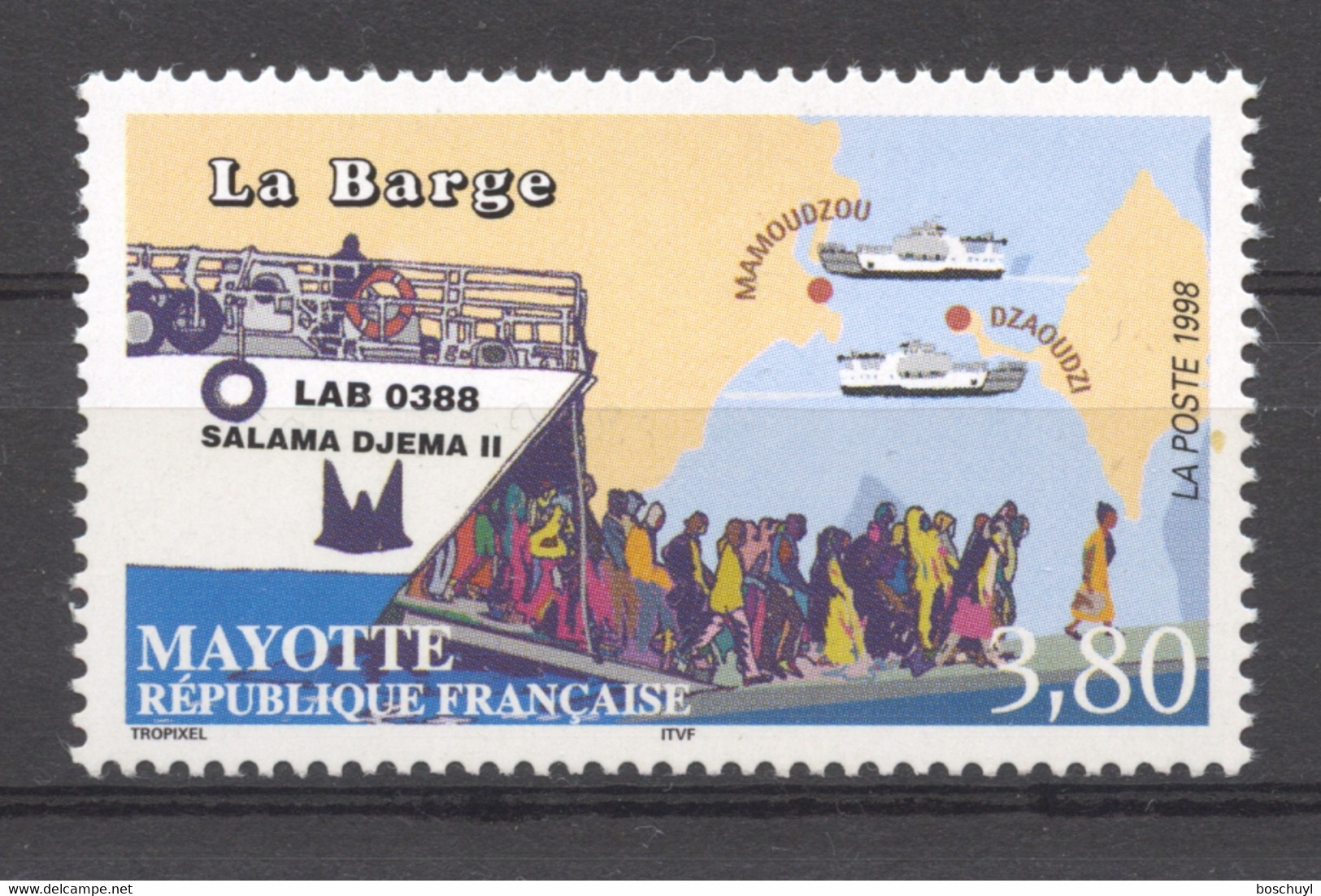 Mayotte, 1998, Ferry, Boat, Ship, Map, MNH, Michel 49 - Otros & Sin Clasificación